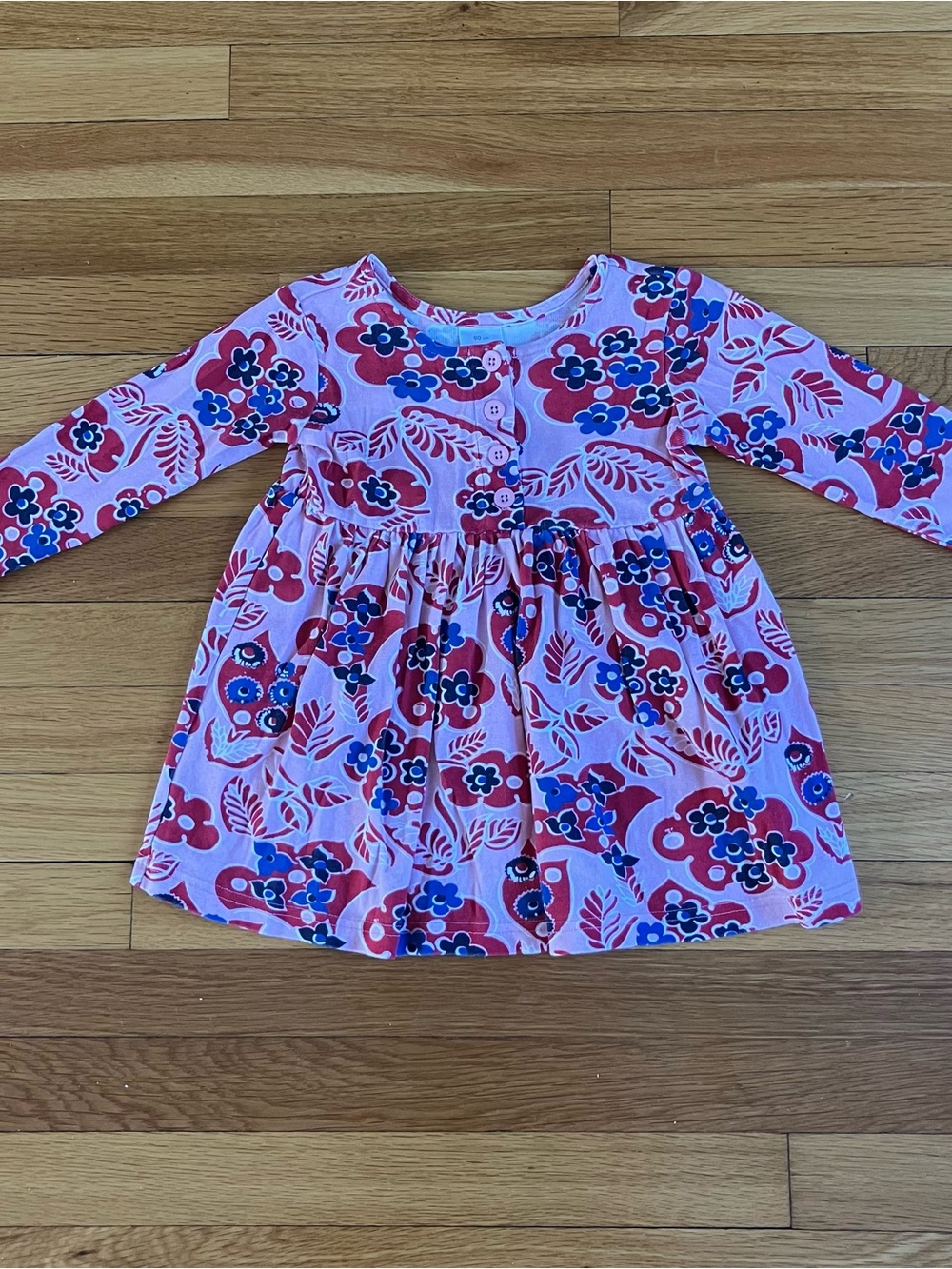 Hanna Andersson Pink Blue Floral Cotton 3-Button Long Sleeve Play Dress 90 3T - Picture 2 of 16